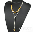 Simple Design Yellow Freshwater Pearl Necklace with Light Yellow Cord