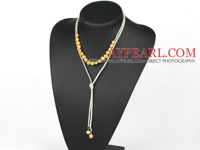 Enkelt Design Gul Freshwater Pearl Necklace med lys gul ledning