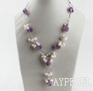 elegant white pearl and amethyst Y shape necklace