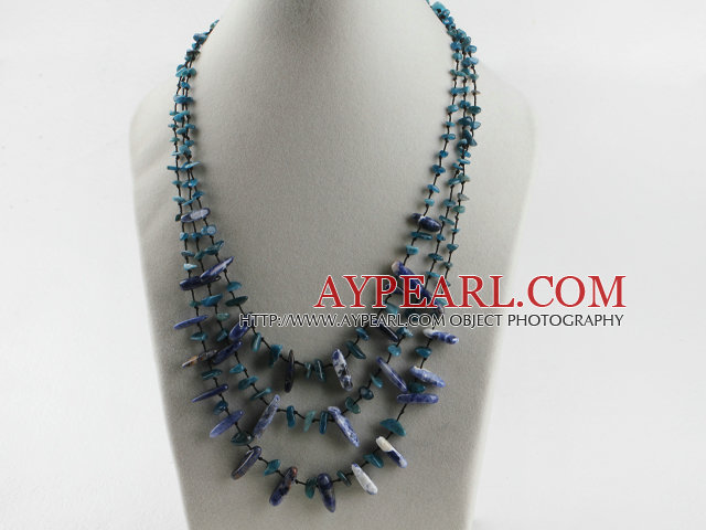 three strand sodalite chips necklace with lobster clasp