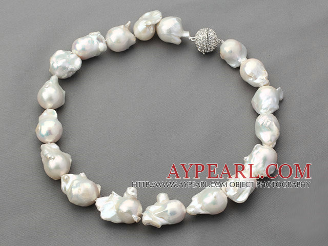 Single Strand White Big Nuclear Pearl Necklace with Magnetic Clasp