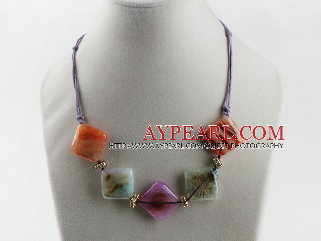 simple style multi color Madagascar agate stone necklace