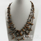 three strand tiger eye chips necklace with lobster clasp