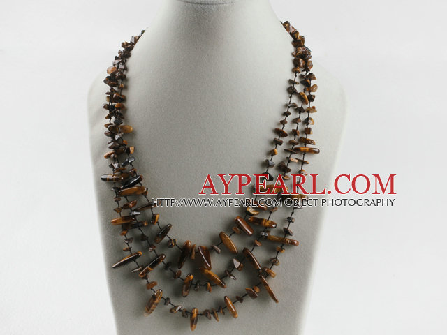 three strand tiger eye chips necklace with lobster clasp