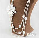 New Design White Pearl and Big Shell Flower Bridal Necklace