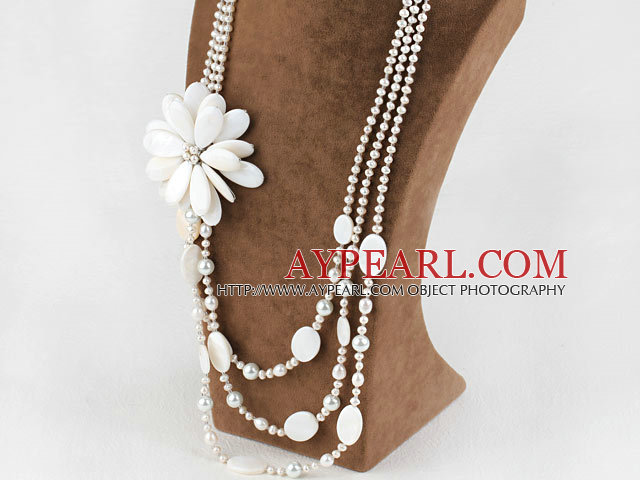 Nytt Design White Pearl og Big Shell Flower Bridal halskjede