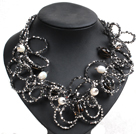 Speical Design Beautiful Natural White Pearl Smoky Quartz Gray & Black Crystal Statement Chunky Necklace