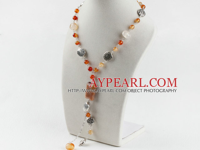 naturelles agate de couleur en forme de Y collier