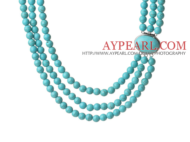 Trendy style élégant de trois couches rond bleu turquoise collier de perles