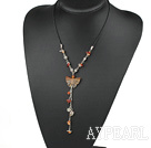 Beautiful Mixed Round Butterfly Agate Chips And Flower Charm Pendant Necklace, Y Shape Necklace