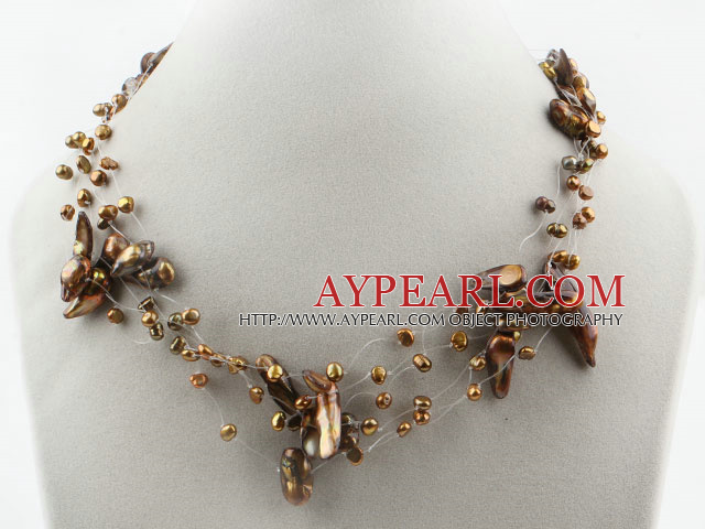 Brown Serie Multi Strands tenner Shape Pearl Necklace