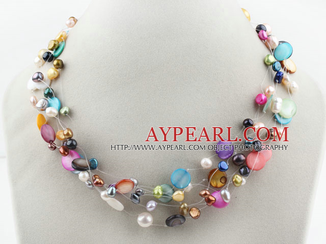 Verschiedene Multi Color Süßwasser-Perle und Muschel Halskette