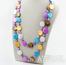 Assorted Flat Round Multi Color Shell Long Style Necklace