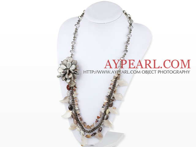 Cristal de style Grand grise et Agate Collier Fleur Parti