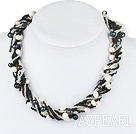 Lang stil Multi Strands Svart-hvitt Freshwater Pearl Necklace