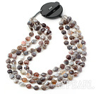 Four Strands Flat Round Persia Beads Necklace with Black Stone Clasp