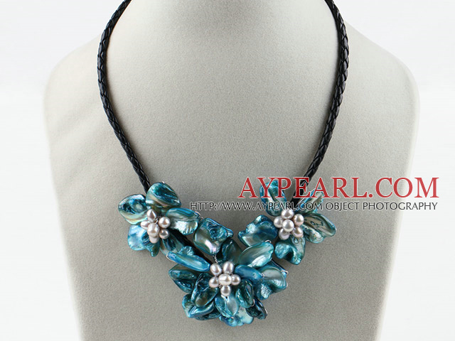 Three Pieces of Blue Pearl Shell Flower Necklace