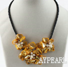 Three Pieces of Orange Pearl Shell Flower Necklace