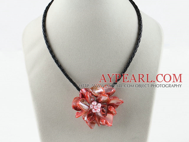 Single Piece Red Pearl Shell Flower Necklace