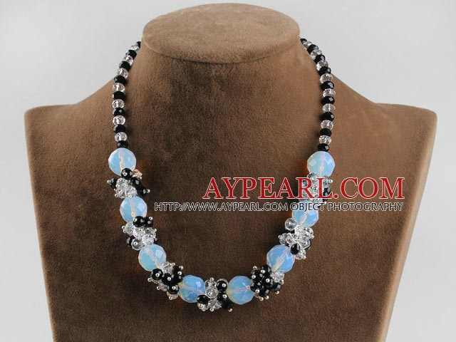 opal and white black color crystal necklace