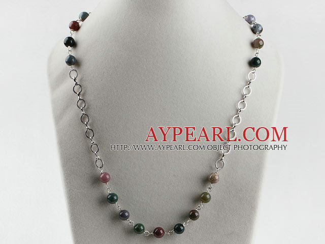 23.6 inches Indian agate ball necklace with metal chain