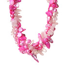 Wholesale Popular Nice Twisted Peach Pearl Shell Rose Quartz and Manmade Crystal Necklace with Moonight Clasp