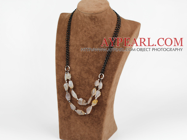 elegant agate necklace with black metal chain