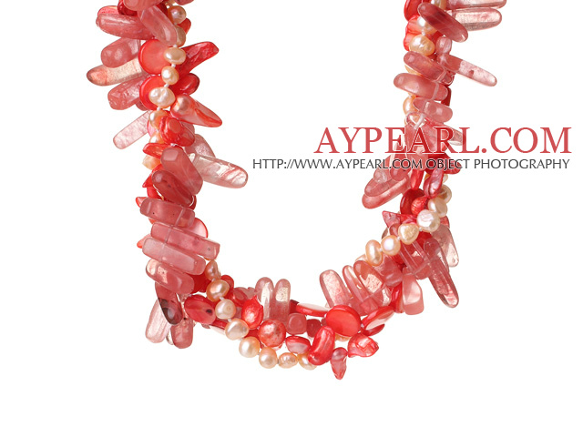 Popular Nice Twisted Pink Pearl Crystal and Cherry Quartz Necklace with Moonight Clasp