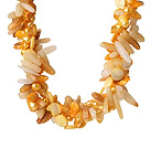 Popular Nice Twisted Yellow Pearl Shell and Yellow Crystal Necklace with Moonight Clasp