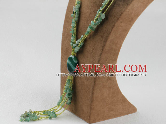 Y shape aventurine and agate tassel necklace