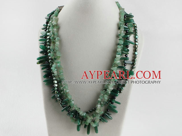 gorgeous multi strand green pearl and aventurine necklace 