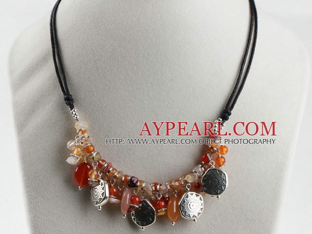 agate and sun charm beaded necklace with extendable chain
