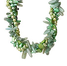 Popular Nice Twisted Green Pearl Shell Aventurine and Manmade Faceted Crystal Necklace