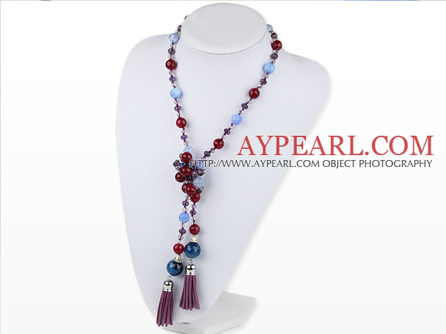 39.4 inches crystal and burst pattern agate necklace