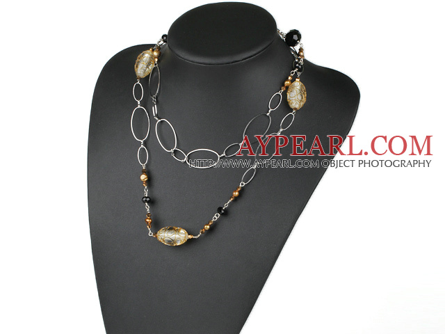 fashion 39.4 inches pearl crystal and colored glaze necklace