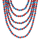 Wholesale New Gorgeous Five Strands Round Blue Agate and Carnelian Beaded Necklace