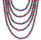 New Gorgeous Five Strands Round Blue Agate and Carnelian Beaded Necklace