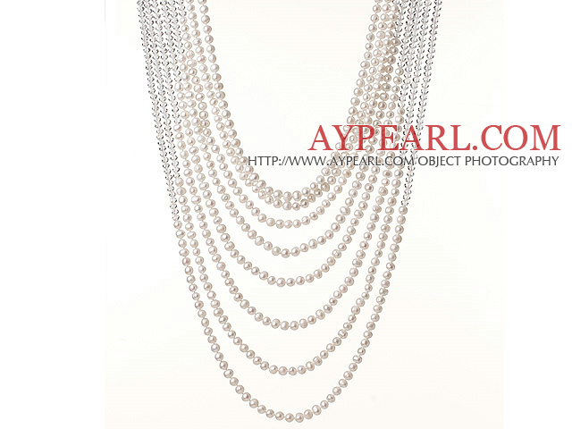 Νέα Gorgeous πολλαπλών Layer Round White Pearl και Ανθρωπογενείς κρύσταλλο σφαιρίδια κολιέ Κόμμα