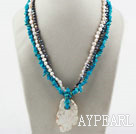 Multi Strand White and Black Freshwater Pearl and Blue Turquoise Necklace