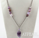 Simple Style Amethyst Necklace with Metal Chain and Lobster Clasp