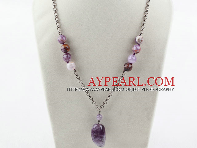 Simple Style Amethyst Necklace with Metal Chain and Lobster Clasp