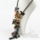 Fashion Cluster Assorted Black And Red Agate Freshwater Pearl Pendant Necklace