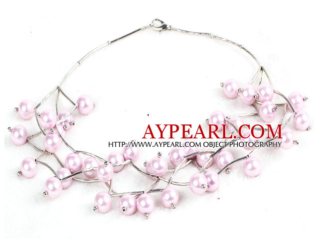 Trendy style multi Strand rose violet Seashell collier de perles torsadées avec Bending allié Tube