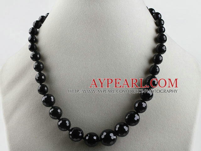 Round 8-16m Black Agate Graduated Beaded Necklace