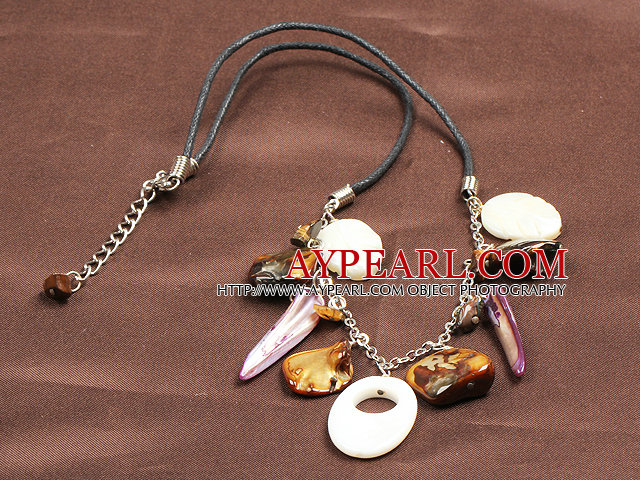 Simple Fashion Style Irregular Shape Shell Charm Leather Necklace