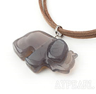 elephant shape gray agate pendant necklace with extendable chain