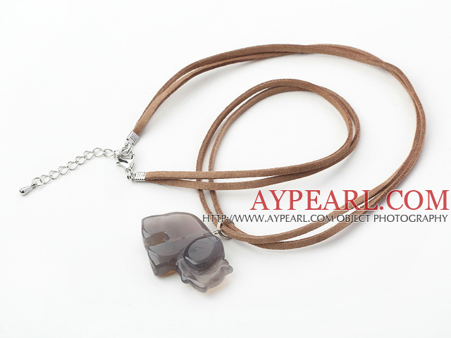 elephant shape gray agate pendant necklace with extendable chain