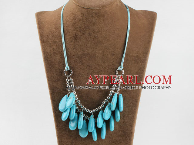 drop shape turquoise and metal beads necklace