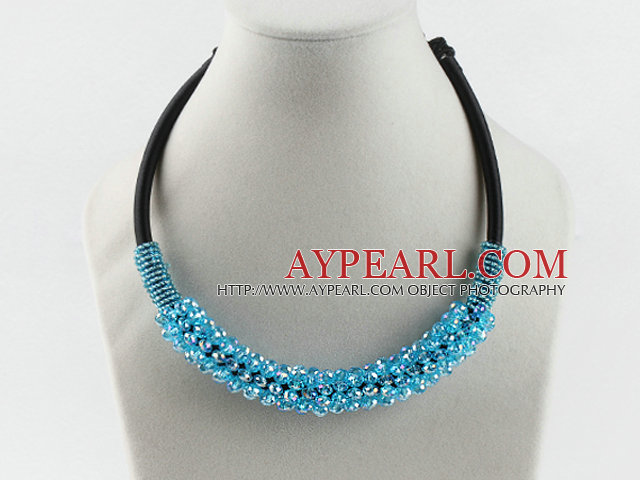 populär stil 16,9 inches havet blå kristall pärlor halsband