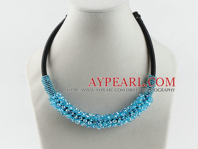 style populaire 16.9 pouces cristal perlé bleu collier de la mer